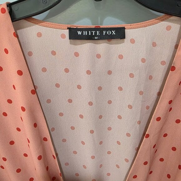 White Fox Polka Dot Bell Sleeve Romper Orange Red Women’s Size M - Picture 4 of 13
